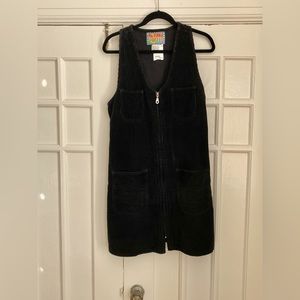 Vintage black corduroy zip front dress